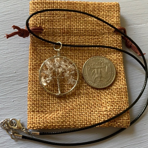 Clear Quartz Necklace Tree Of Life Necklace Clear Quartz Pendant Quartz Necklace - Picture 2 of 2
